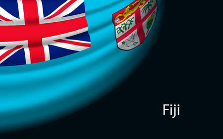 Wave flag of Fiji on dark background. Banner or ribbon vector template for independence dayのイラスト素材