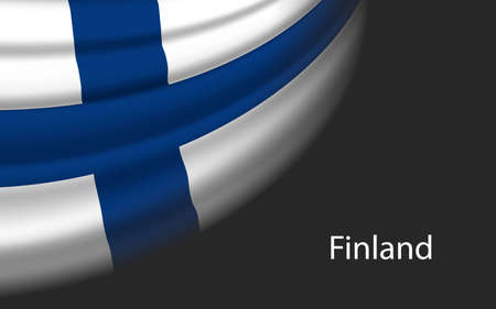 Wave flag of European Union on dark background. Banner or ribbon vector template for independence dayのイラスト素材