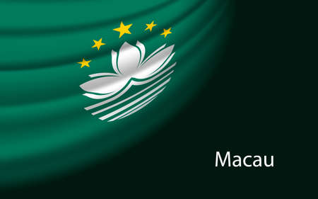 Wave flag of Macau on dark background. Banner or ribbon vector template for independence dayのイラスト素材