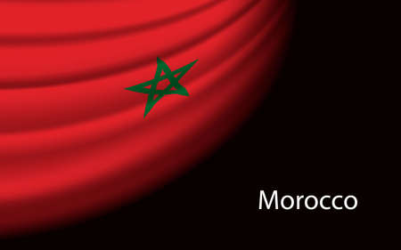 Wave flag of Morocco on dark background. Banner or ribbon vector template for independence dayのイラスト素材