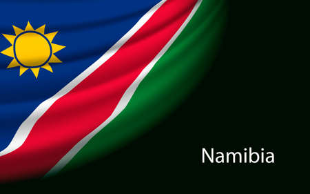 Wave flag of Namibia on dark background. Banner or ribbon vector template for independence dayのイラスト素材