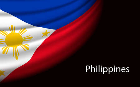 Wave flag of Philippines on dark background. Banner or ribbon vector template for independence dayのイラスト素材