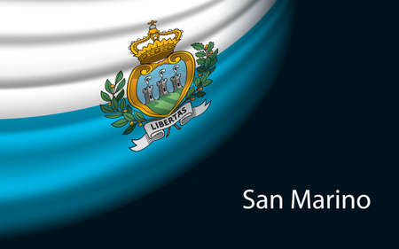 Wave flag of San Marino on dark background. Banner or ribbon vector template for independence dayのイラスト素材