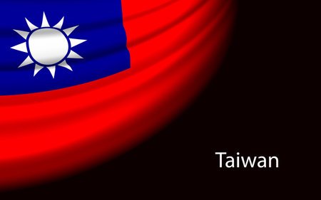 Wave flag of Taiwan on dark background. Banner or ribbon vector template for independence dayのイラスト素材