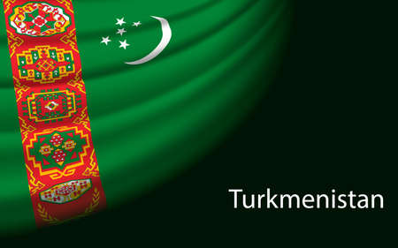 Wave flag of Turkmenistan on dark background. Banner or ribbon vector template for independence dayのイラスト素材