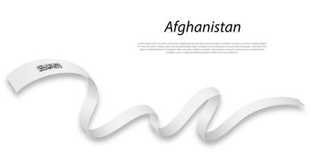 Waving ribbon or banner with flag of Afghanistan. Template for independence day poster designのイラスト素材