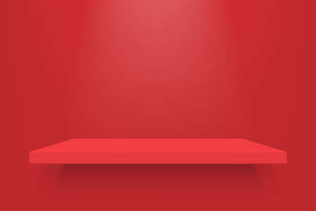Empty red color shelf with shadow background. Template for premium, luxury product presentationのイラスト素材