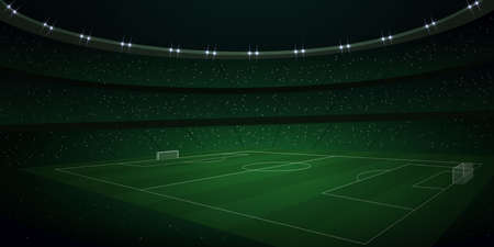 3d realistic soccer stadium at night. football arena backgroundのイラスト素材