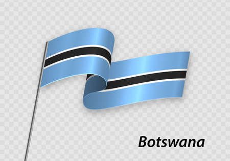 Waving flag of Botswana on flagpole. Template for independence day designのイラスト素材