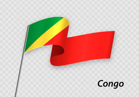 Waving flag of Congo on flagpole. Template for independence day designのイラスト素材