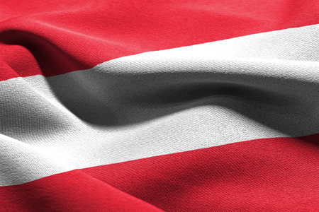 3D illustration closeup flag of Austria. Waving on the wind flag textile background