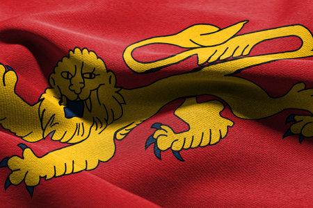 3D illustration flag of Aquitaine is a region of France. Waving on the wind flag textile backgroundの写真素材