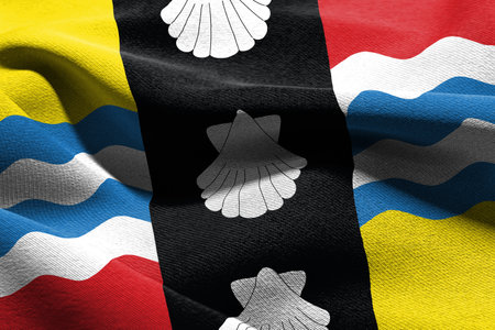 3D illustration flag of Bedfordshire is a region of England. Waving on the wind flag textile backgroundの写真素材