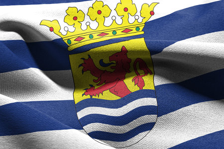 3D illustration flag of Zeeland is a region of the Netherlands. Waving on the wind flag textile backgroundの写真素材