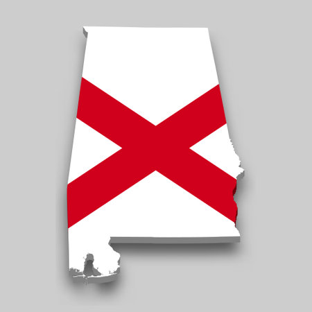 3d isometric Map of Alabama is a state of United States with national flagのイラスト素材