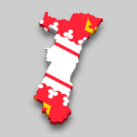 3d isometric Map of Alsace is a region of France with national flagのイラスト素材