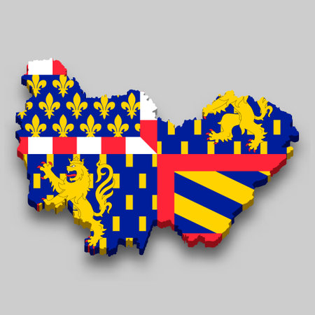 3d isometric Map of Bourgogne-Franche-Comte is a region of France with national flagのイラスト素材