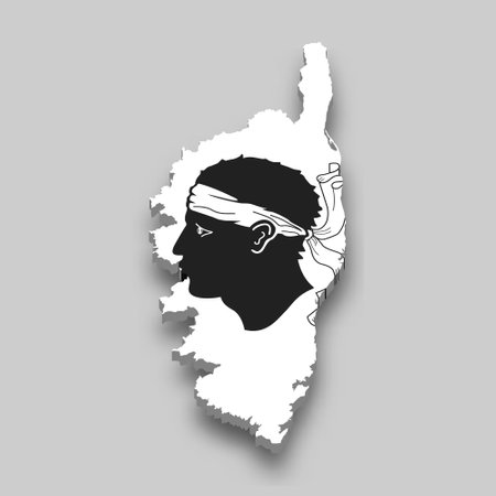 3d isometric Map of Corsica is a region of France with national flagのイラスト素材