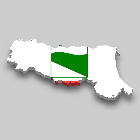 3d isometric Map of Emilia-Romagna is a region of Italy with national flagのイラスト素材