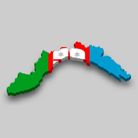 3d isometric Map of Liguria is a region of Italy with national flagのイラスト素材