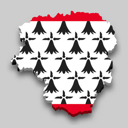 3d isometric Map of Limousin is a region of France with national flagのイラスト素材