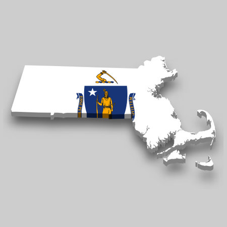 3d isometric Map of Massachusetts is a state of United States with national flagの写真素材