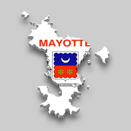 3d isometric Map of Mayotte is a region of France with national flagのイラスト素材