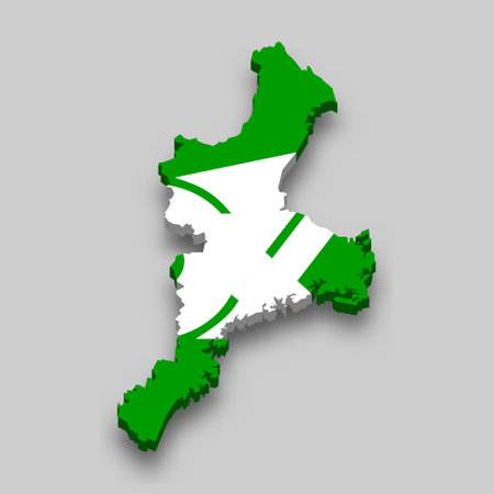3d isometric Map of Mie is a prefecture of Japan with national flagのイラスト素材