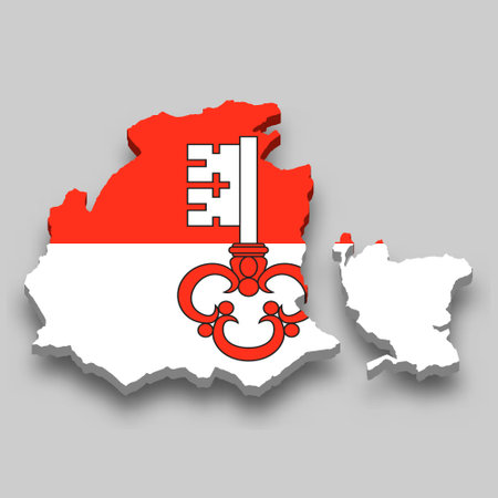 3d isometric Map of Obwalden is a region of Switzerland with national flagのイラスト素材