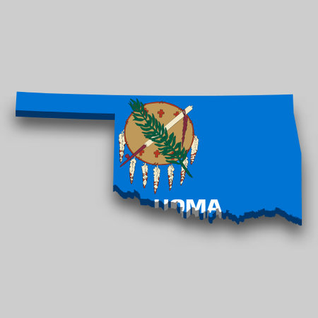 3d isometric Map of Oklahoma is a state of United States with national flagのイラスト素材