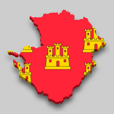 3d isometric Map of Poitou-Charentes is a region of France with national flagのイラスト素材