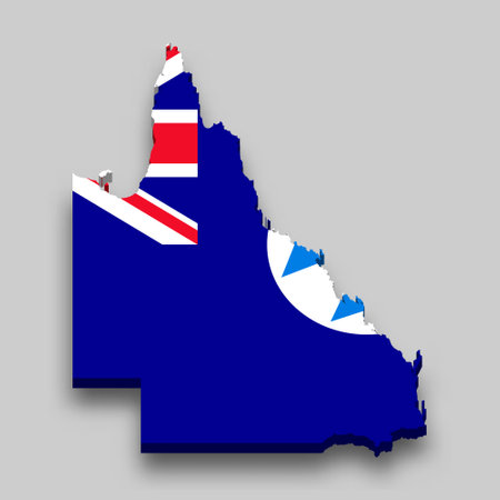 3d isometric Map of Queensland is a state of Australia with national flagのイラスト素材