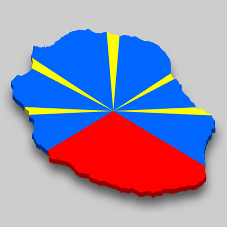 3d isometric Map of Reunion is a region of France with national flagのイラスト素材
