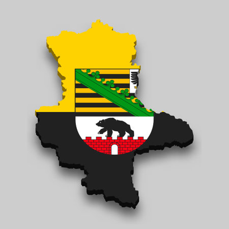 3d isometric Map of Saxony-Anhalt is a state of Germany with national flagのイラスト素材