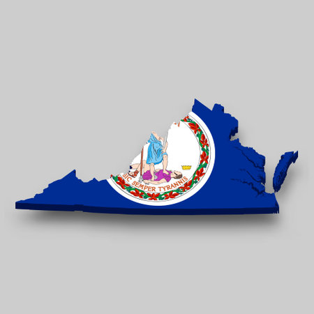 3d isometric Map of Virginia is a state of United States with national flagのイラスト素材