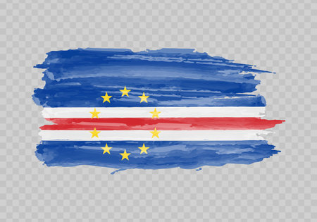 Watercolor painting flag of Cape Verde. hand drawing brush strokeのイラスト素材