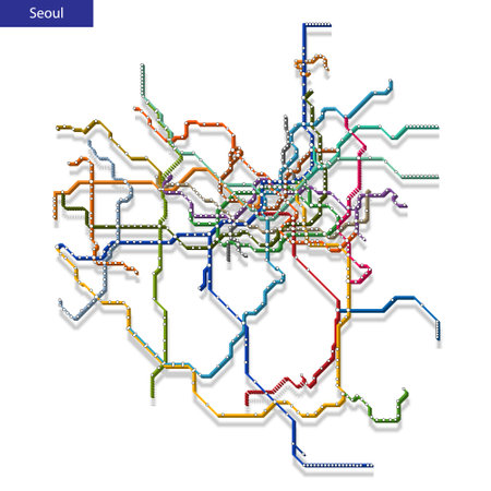 3d isometric Map of the Seoul metro subway. Template of city transportation scheme for underground roadのイラスト素材