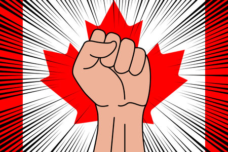 Human fist clenched symbol on flag of Canada background. Power and strength logoのイラスト素材