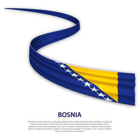 Waving ribbon or banner with flag of Bosnia. Template for independence day poster designのイラスト素材