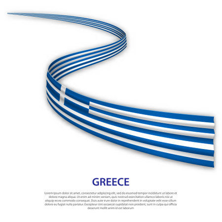 Waving ribbon or banner with flag of Greece. Template for independence day poster designのイラスト素材