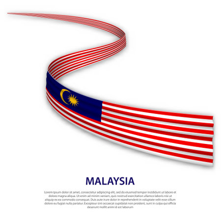 Waving ribbon or banner with flag of Malaysia. Template for independence day poster designのイラスト素材