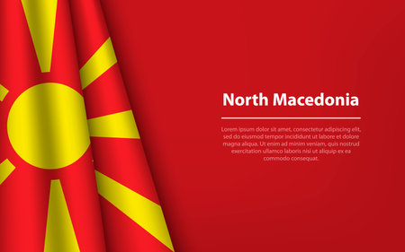 Wave flag of North Macedonia with copyspace background. Banner or ribbon vector template for independence dayのイラスト素材