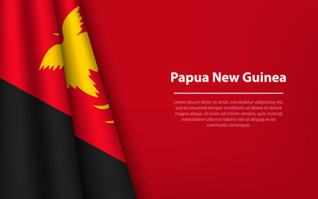 Wave flag of Papua New Guinea with copyspace background. Banner or ribbon vector template for independence dayのイラスト素材