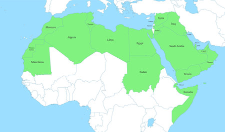 Political color map of Arab World with borders of the statesのイラスト素材