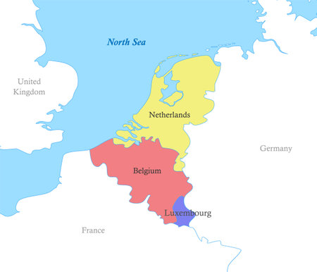 Color political map of Benelux with borders of the countries.のイラスト素材