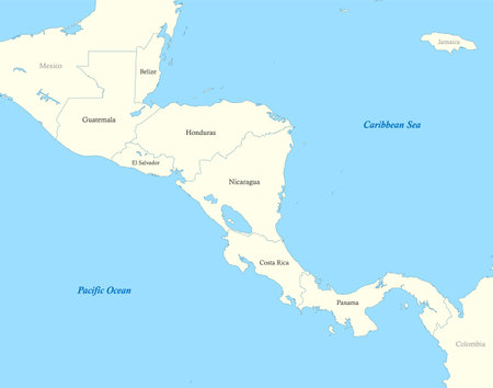 Political color map of Central America with borders of the states.のイラスト素材