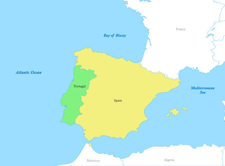 Color political map of Southwestern Europe with borders of the countries. Iberian Peninsulaのイラスト素材