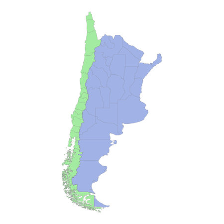 High quality political map of Argentina and Chile with borders of the regions or provinces. vector illustrationのイラスト素材