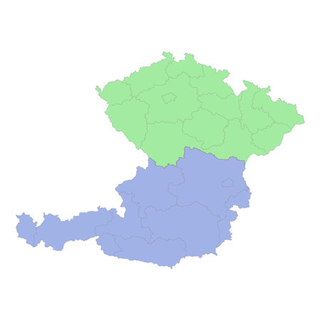 High quality political map of Austria and Czech republic with borders of the regions or provinces. vector illustrationのイラスト素材