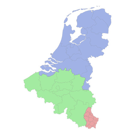 High quality political map of Belgium and Netherlands with borders of the regions or provinces. vector illustrationのイラスト素材